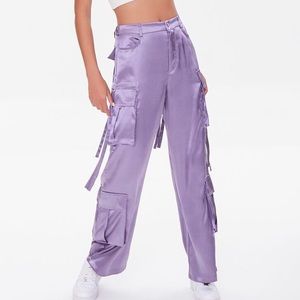 Lavender satin cargo pants
